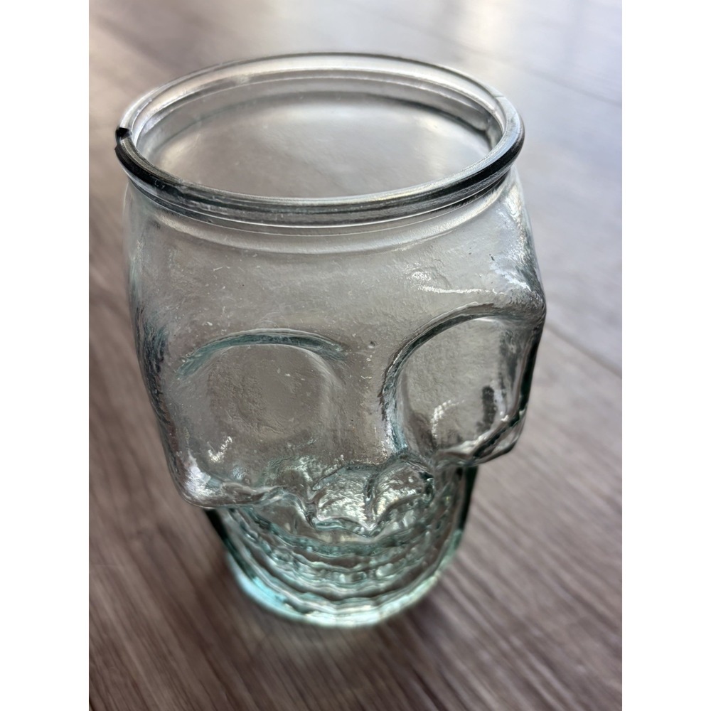 VTG San Miguel Blue Green Skull Drinking Votive Candle Glass Halloween Skeleton
